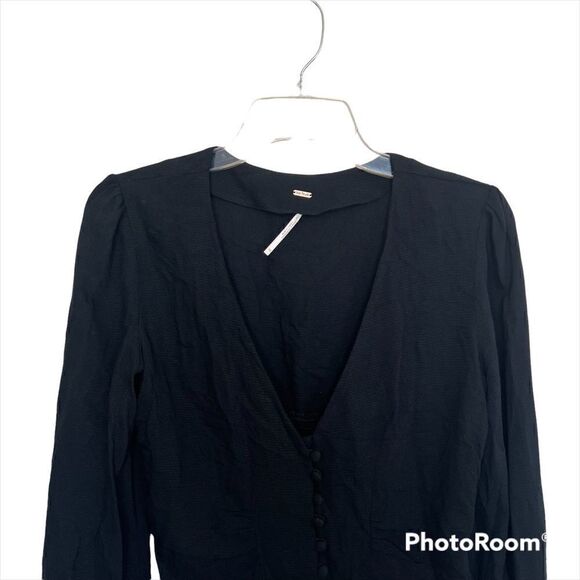 Free People Black Maise Boho Button Front Blouse - Picture 4 of 10
